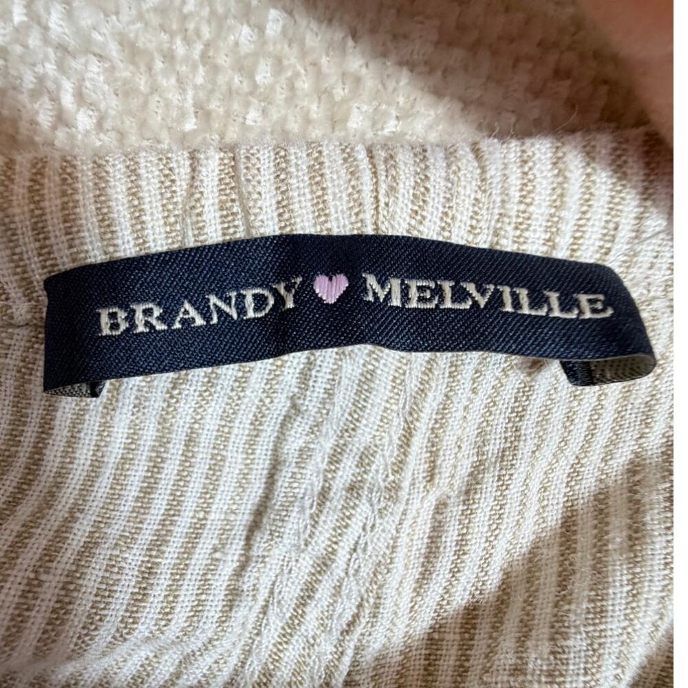 Brandy Melville Women One Size Tan White Striped Linen Lounge Summer Pants - Picture 3 of 9